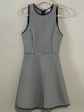 Monteau Black & White Striped Fit & Flare Dress Sleeveless Size M